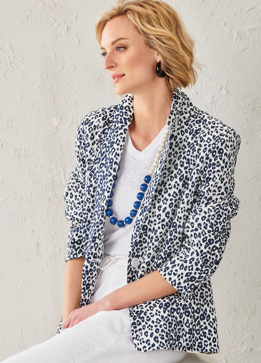 Charlie Paige Savanah Leopard Linen Blend Blazer