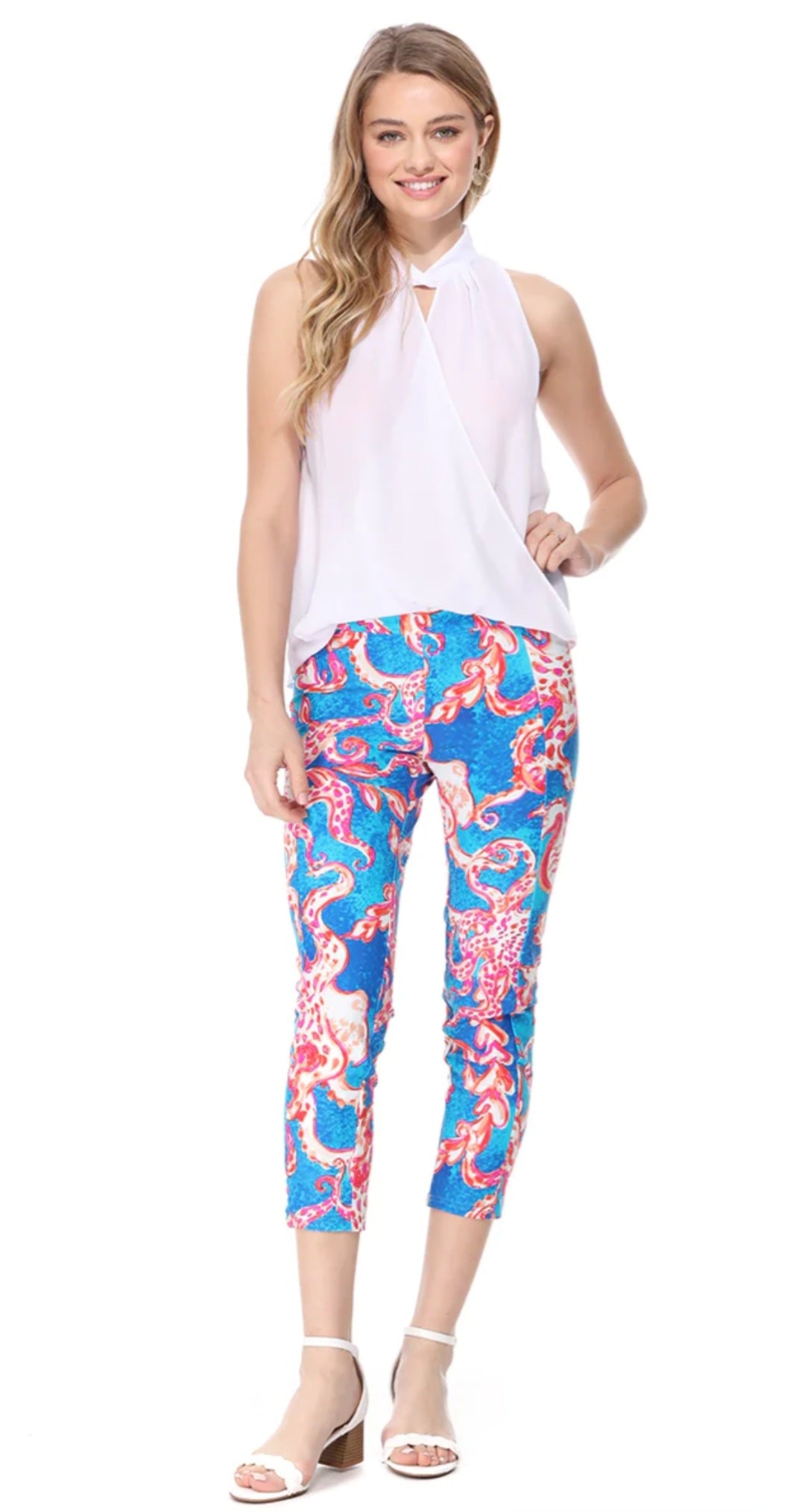 Aryeh Cropped Leggings In Teal Octopus