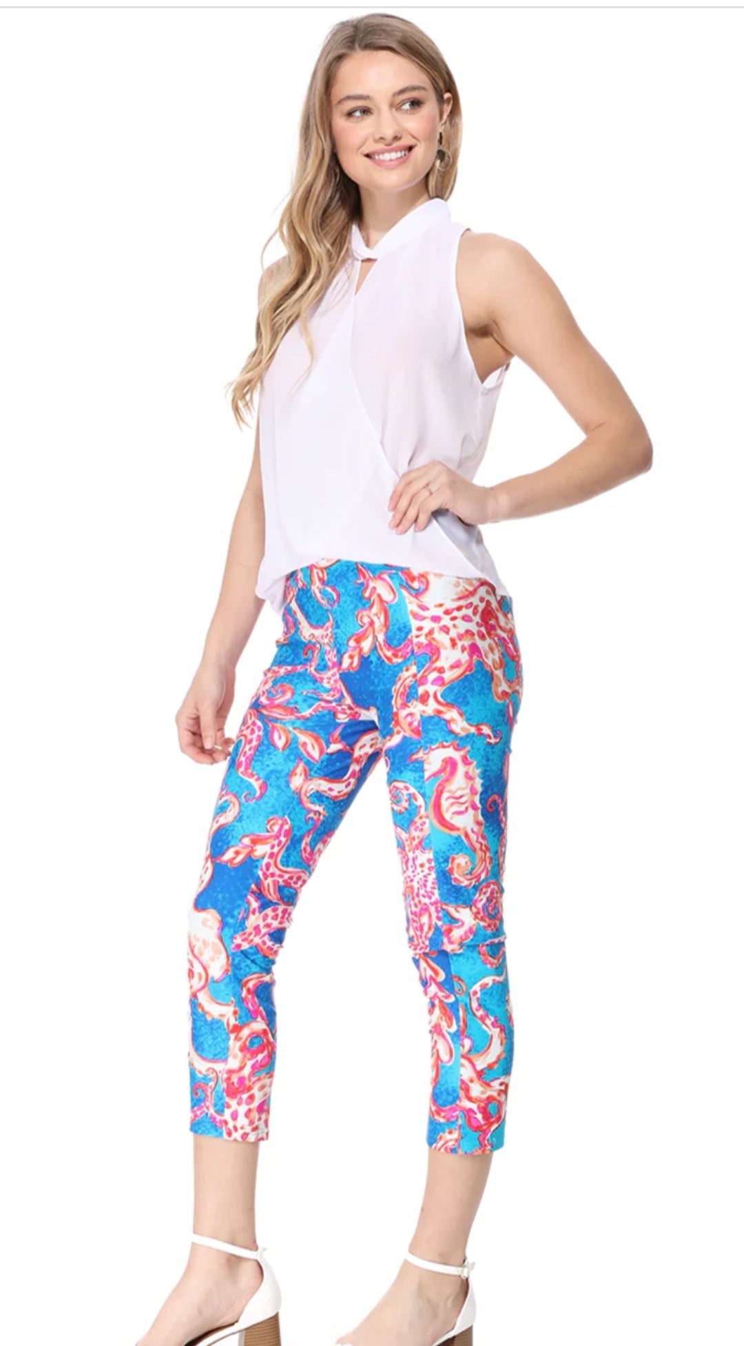 Aryeh Cropped Leggings In Teal Octopus