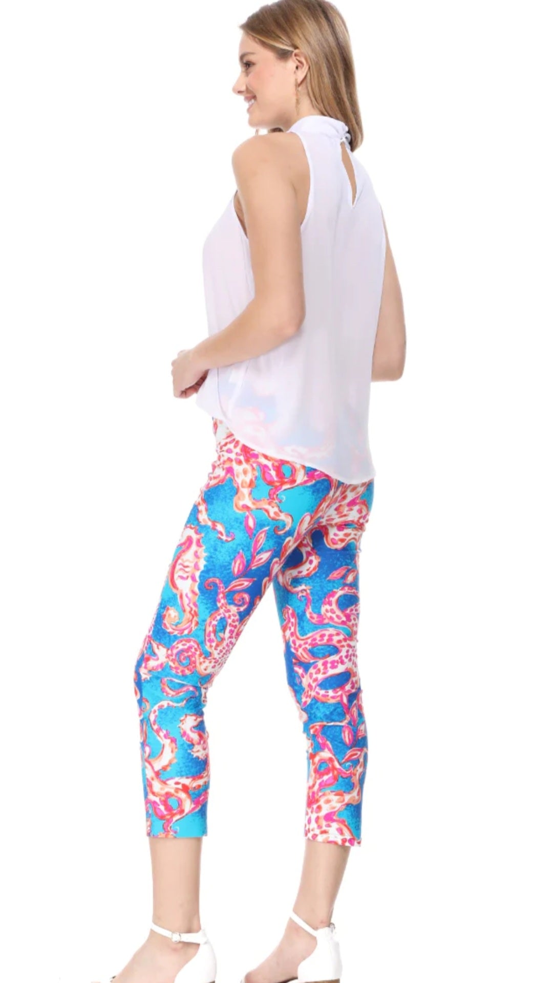 Aryeh Cropped Leggings In Teal Octopus