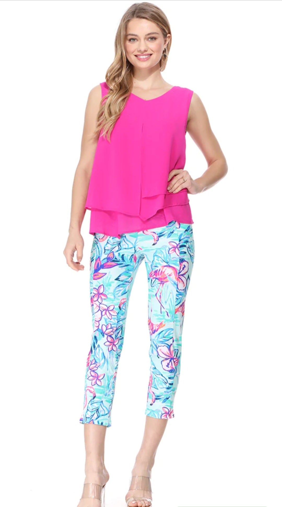 Aryeh Cropped Leggings In Aqua Flamingo