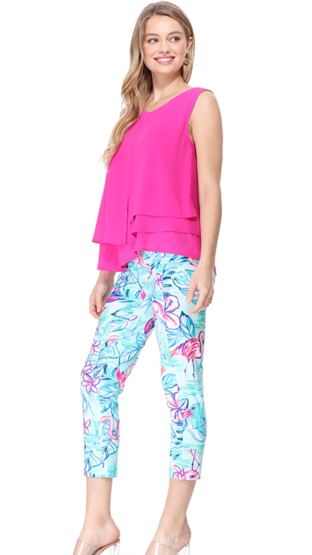 Aryeh Cropped Leggings In Aqua Flamingo