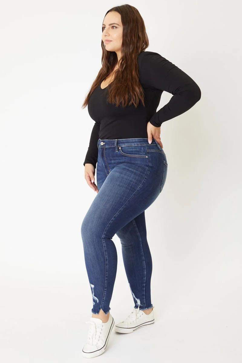 Kancan: Kayla Mid Rise Ankle Skinny Jeans - Plus