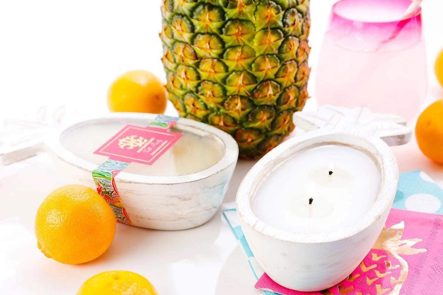 Blue Hydrangea Whitewashed Pineapple Bowl Candle