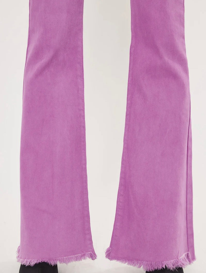 Kancan Nikki High Rise Flare Jeans Colored Denim in Pink / Purple Mix