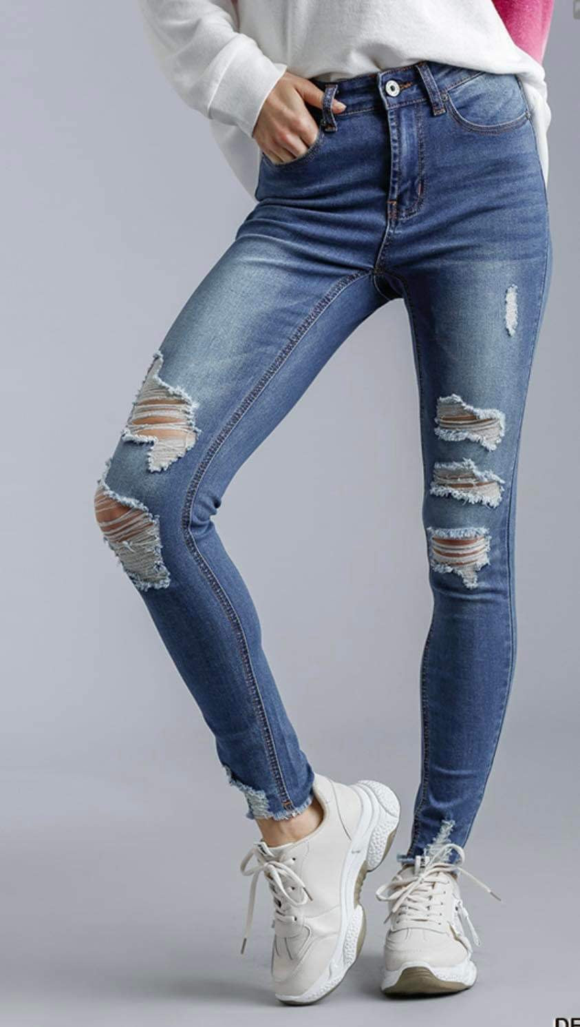 Umgee High Rise 5 Pocket Distressed Jeans