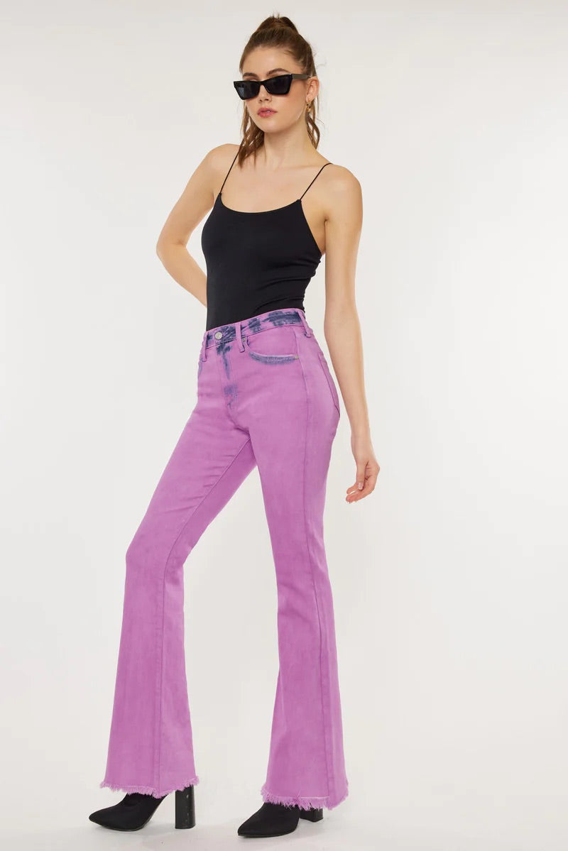 Kancan Nikki High Rise Flare Jeans Colored Denim in Pink / Purple Mix