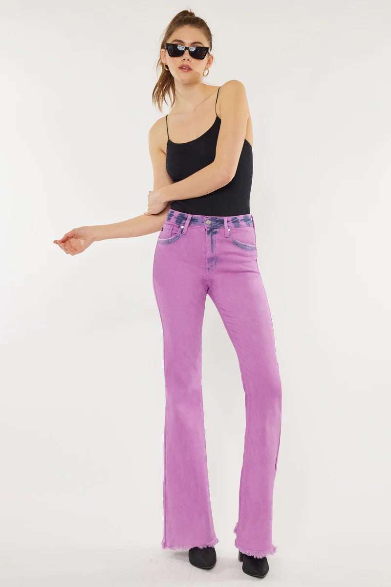 Kancan Nikki High Rise Flare Jeans Colored Denim in Pink / Purple Mix