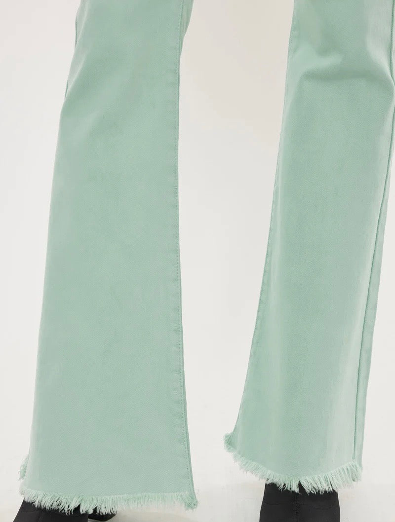 Kancan Nikki High Rise Flare Jeans Colored Denim in Mint / Green Mix