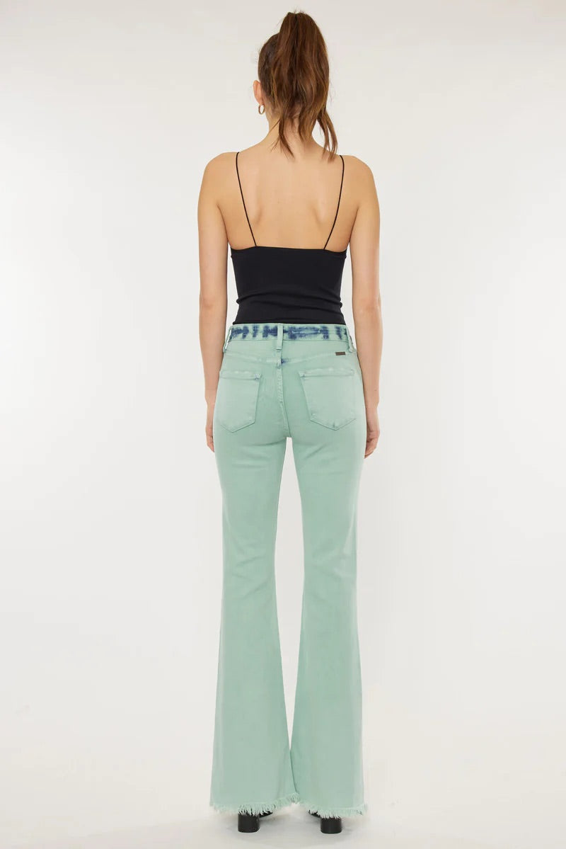 Kancan Nikki High Rise Flare Jeans Colored Denim in Mint / Green Mix