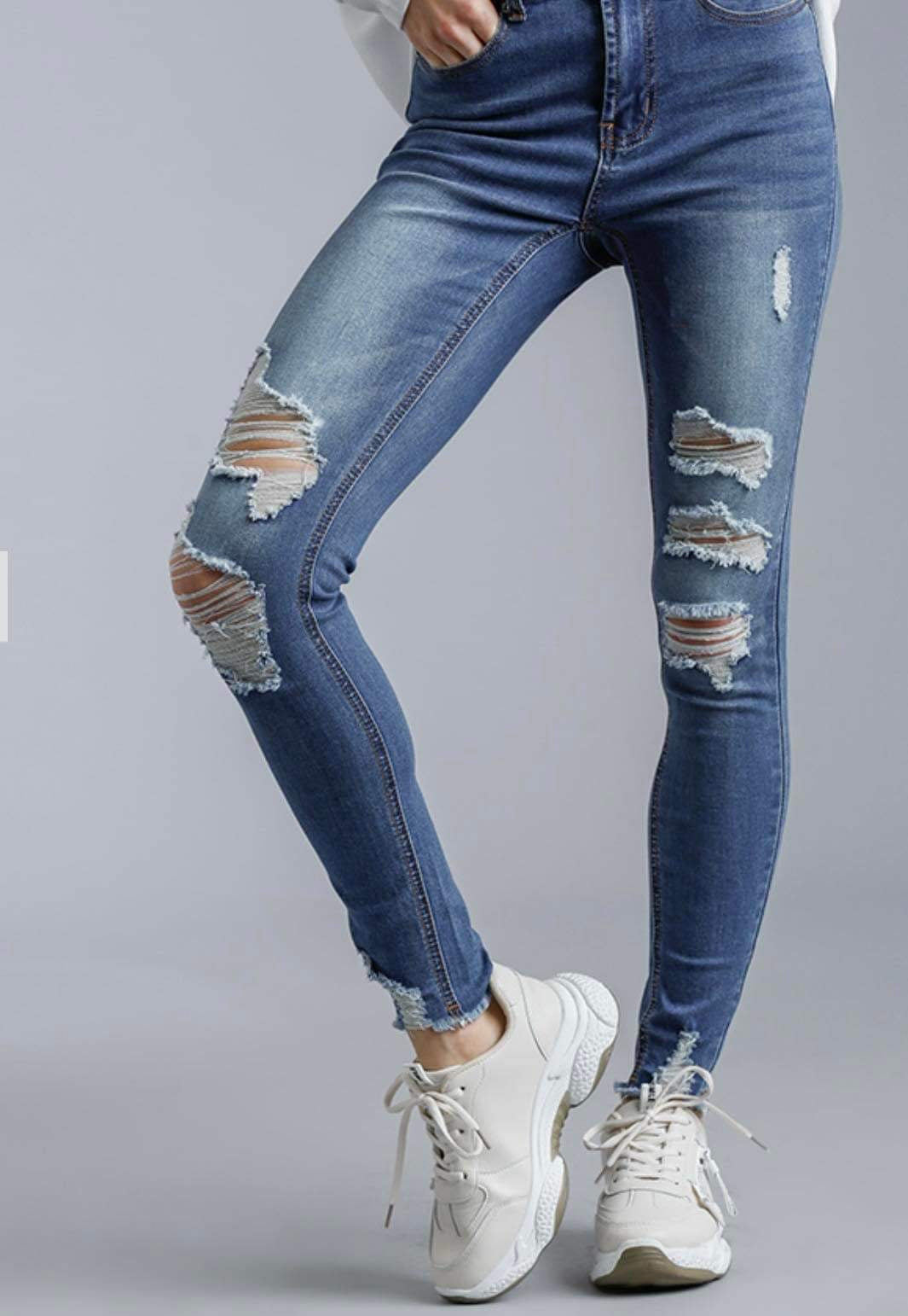 Umgee High Rise 5 Pocket Distressed Jeans