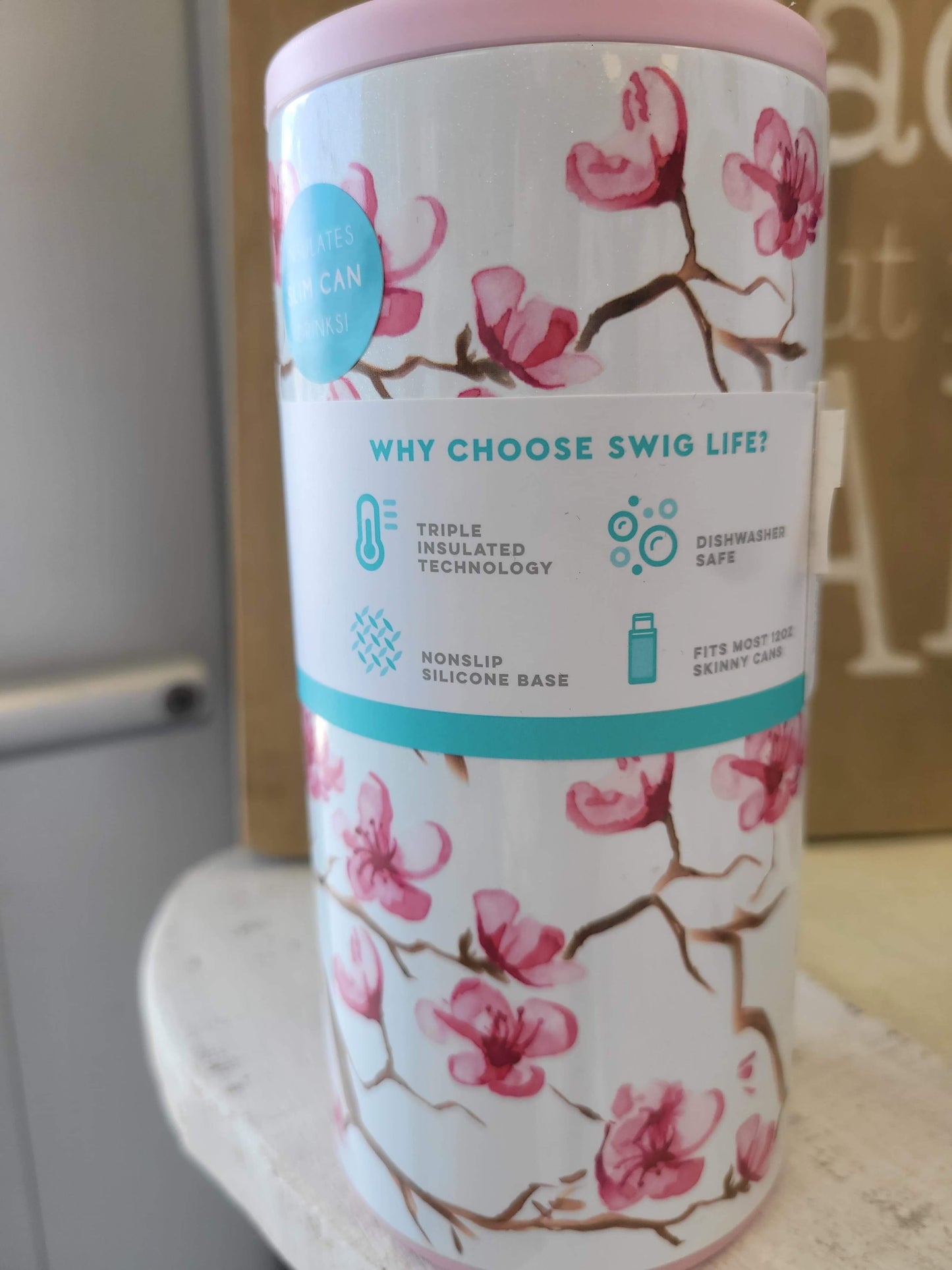 Swig Slim 12oz Can. Cherry Blossom